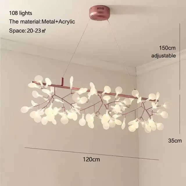 Shadeless firefly chandelier at 41.3 in across with slender metal stems