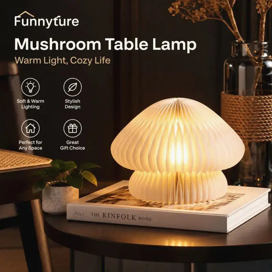 Origami paper jellyfish night light in tricolor mode on desk