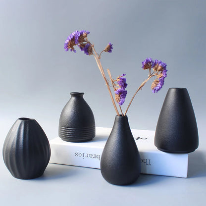 Style C minimal black ceramic small vase on floating wall shelf