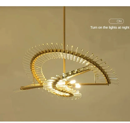 Round glass globe array chandelier at 39.4 in across in warm light