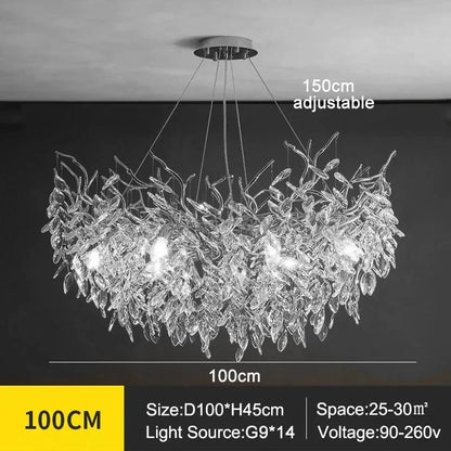Modern silver crystal chandelier at 23.6 in across in white light
