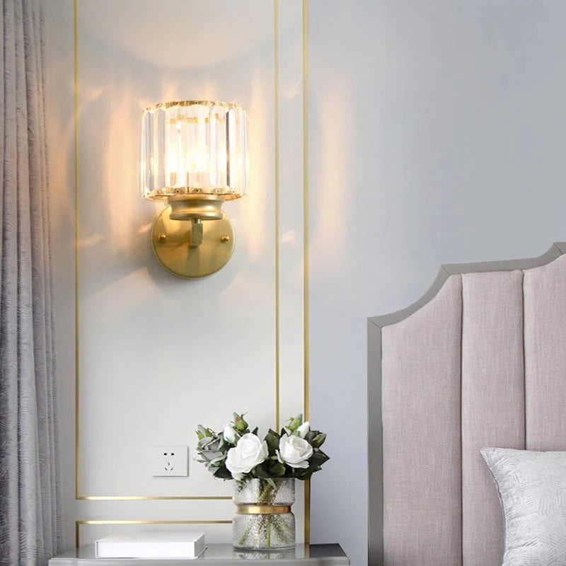 crystal wall sconce, close-up of shade and hardware detail