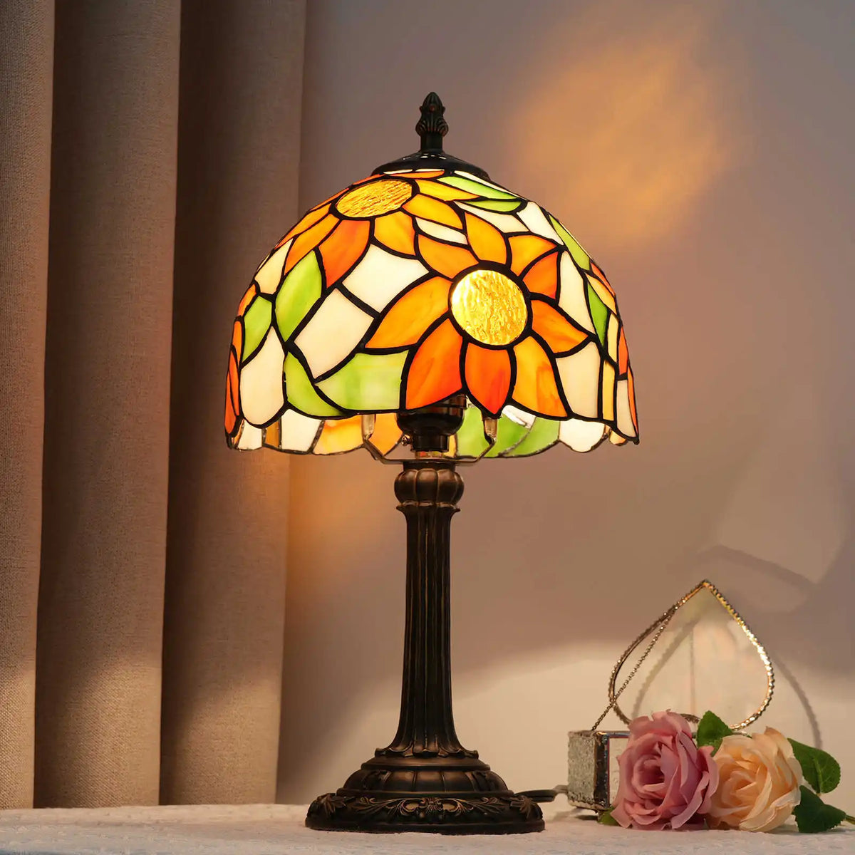 Tiffany sunflower lamp AU UK plug variants glass shade display