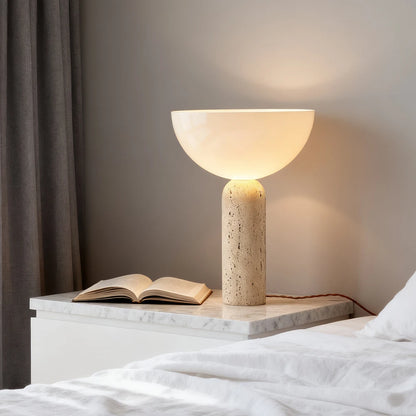 Danish design stone lamp glass mushroom diffuser warm glow close-up