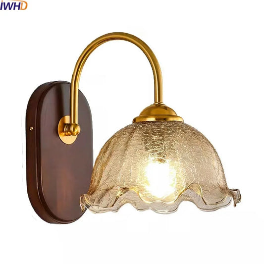 wood bathroom wall sconce, front view on white background