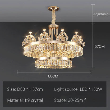 Two tier crystal chandelier with 39.4 in and 23.6 in round bodies