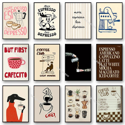 Coffee Lover Cartoon Animal Canvas Wall Art