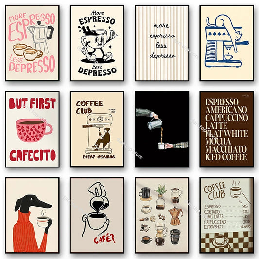 Coffee Lover Cartoon Animal Canvas Wall Art