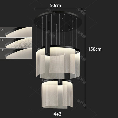 Three color light setting on a modern acrylic stair chandelier