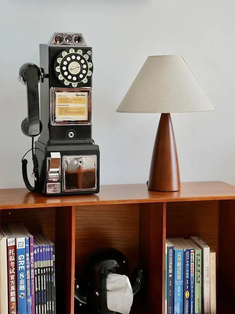 Retro iron fabric lamp switched off showing full decorative form