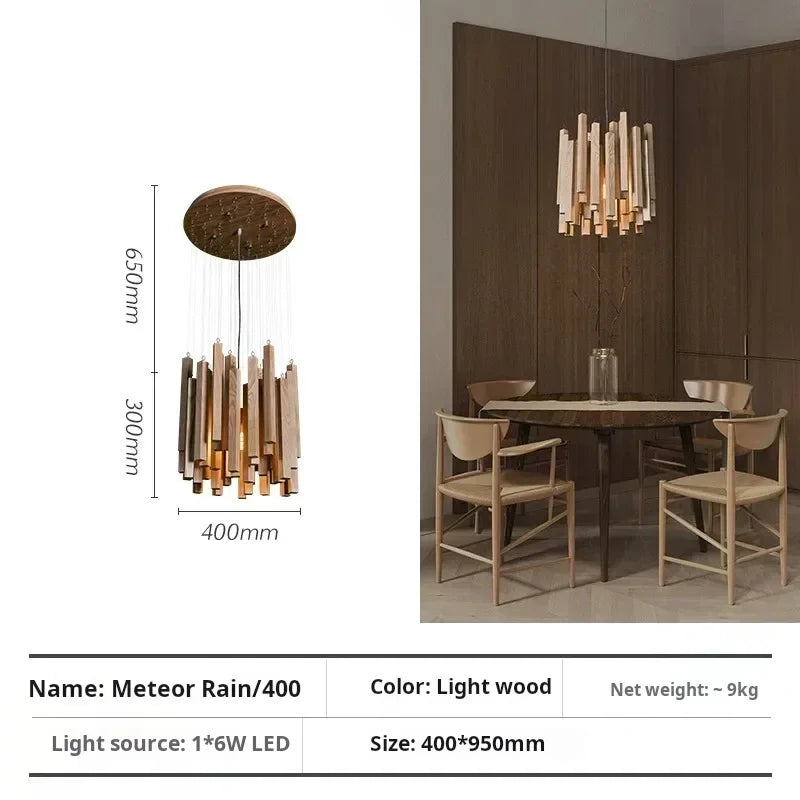 Dark wood chandelier at 31.5 in (80 cm) with plated iron hardware