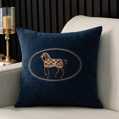 Embroidered Horse Throw Pillow Cover
