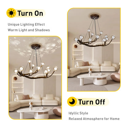 Branch chandelier with E12 sockets in each glass globe, 19.5 inches wide
