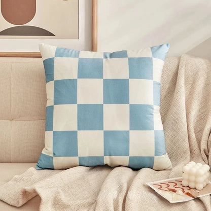 Checkerboard Plush Throw Pillow Cover — styling detail