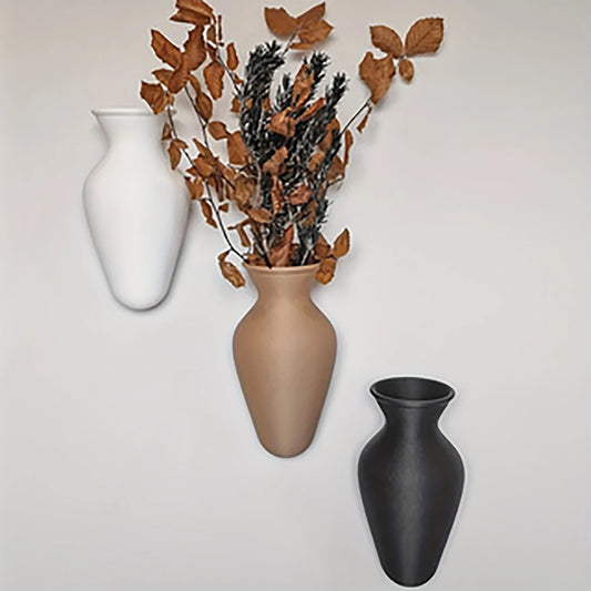 Retro wall mounted vase art style dried flower arrangement display