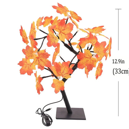 Fairy flower tree lamp warm amber glow on wedding table setting