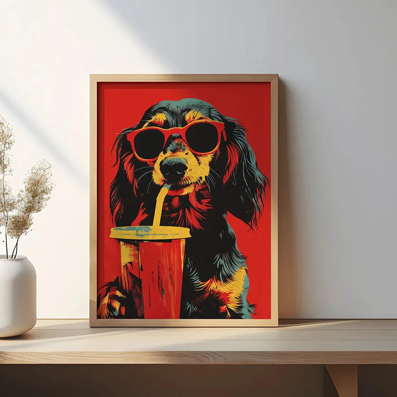 Funny Retro Dog Illustration Canvas Wall Art
