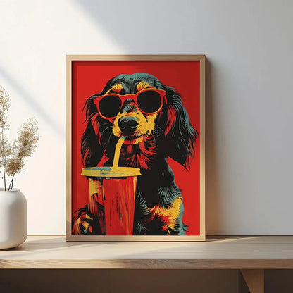 Funny Retro Dog Illustration Canvas Wall Art