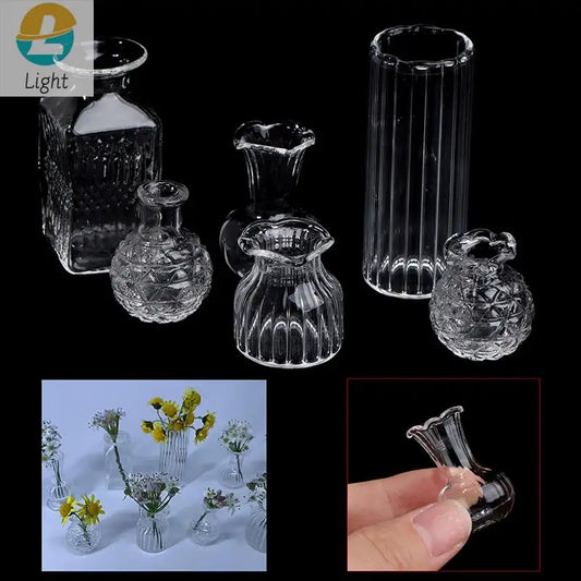 1:12 scale miniature glass vases arranged on a dollhouse dining table