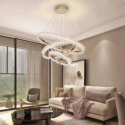 Two ring crystal chandelier at 15.7 and 23.6 in across in gold