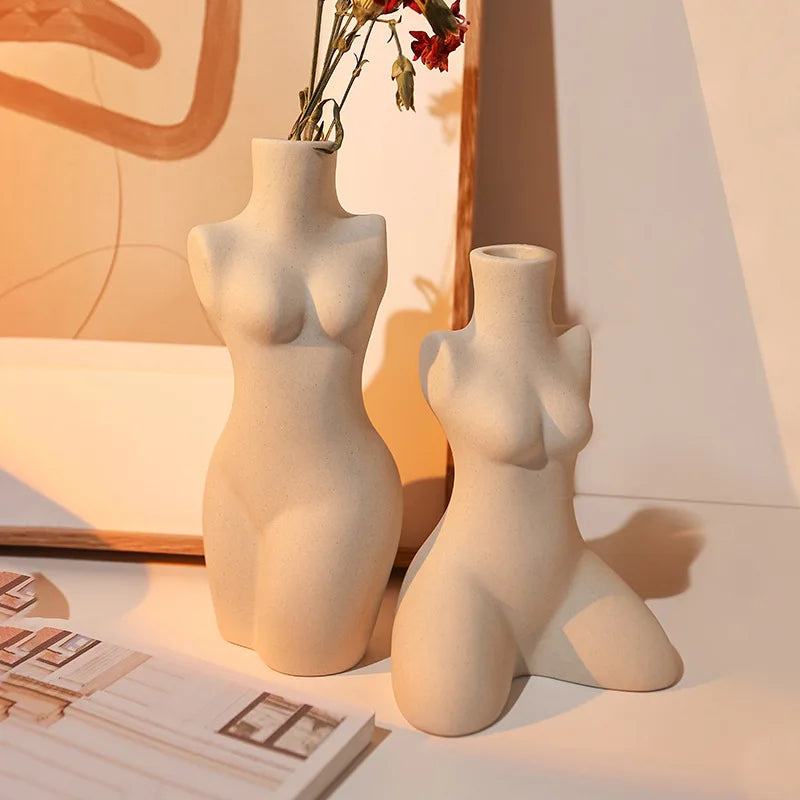 Human body sculpture ceramic art vase white primitive embryo form