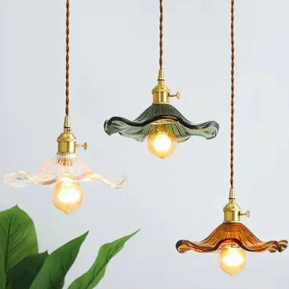 Amber stone patterned glass pendant light with copper hardware and cord mount