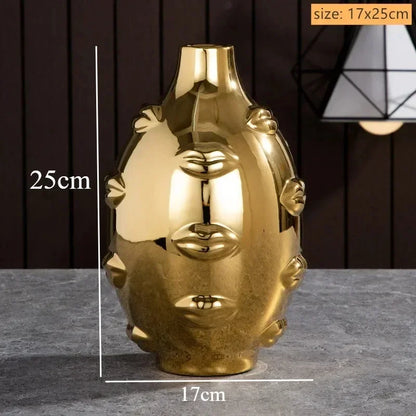 Ceramic human face sculpture vase handmade art flower arrangement