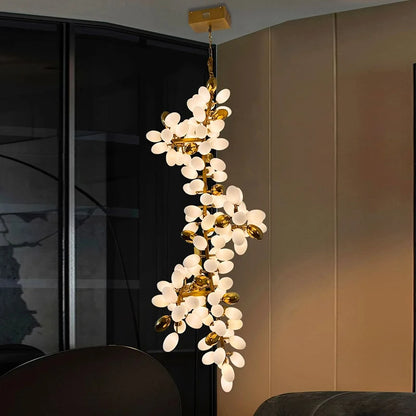 Staircase chandelier at 78.7 in length with glass drops on iron