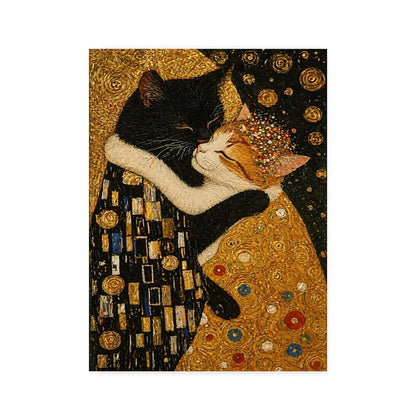Klimt Kiss Cat Parody Abstract Canvas Wall Art