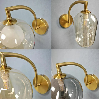 glass wall sconce, detail view of fixture base and arm