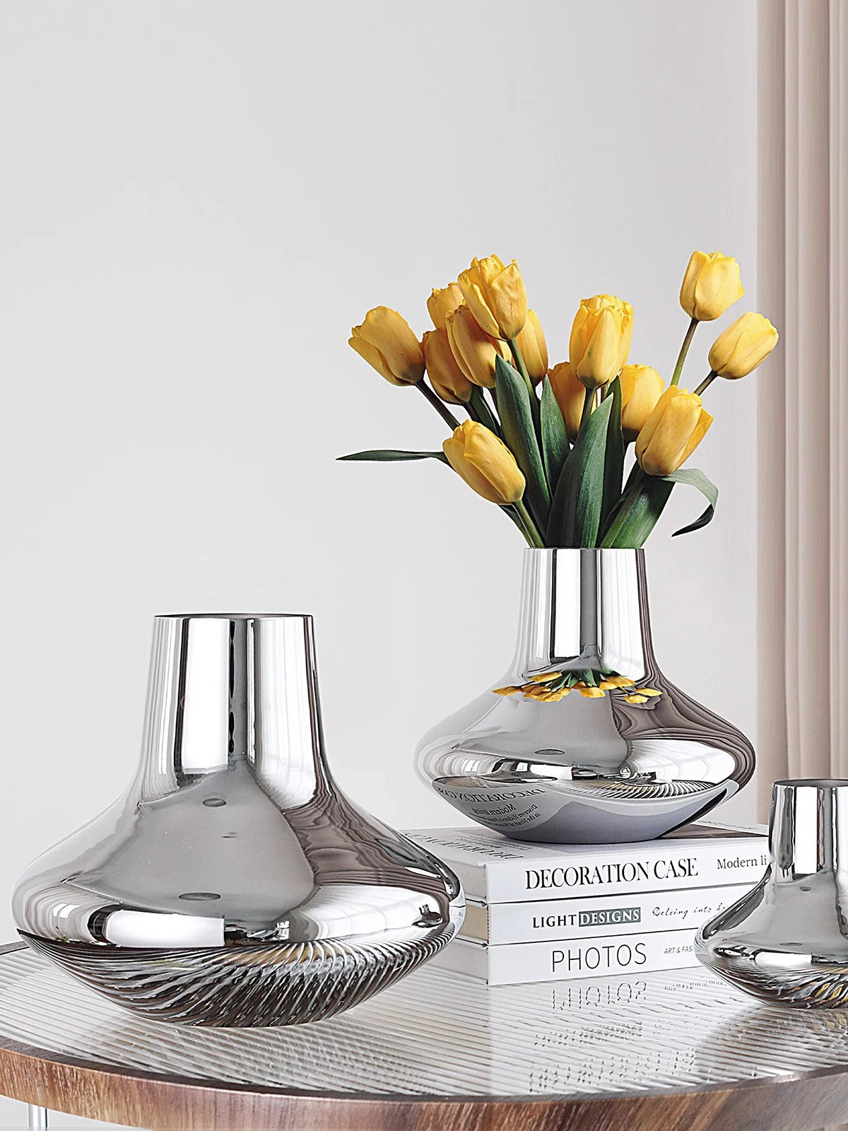Creative stainless steel mirror circle vase luxury home décor