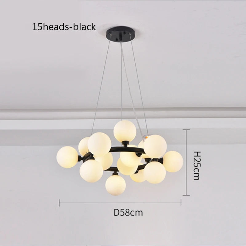 Gold body ball chandelier in cold 6000K light with G9 LED fittings