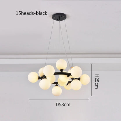 Gold body ball chandelier in cold 6000K light with G9 LED fittings