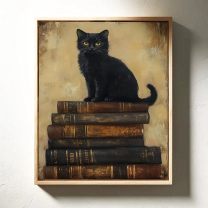 Black Cat Reading Cosy Bedroom Canvas Wall Art
