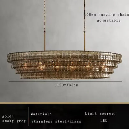Linear chandelier 39.4 in long in gold with clear glass shades