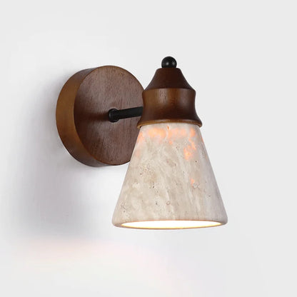 travertine stone wall sconce, front view on white background