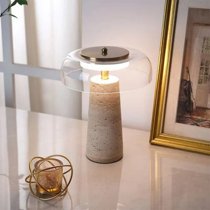 Travertine lamp 2 variant glass mushroom cap cool light mode