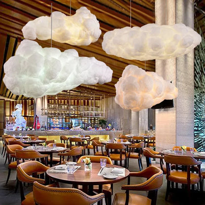 Floating cloud fabric chandelier in white space cotton on wrought iron