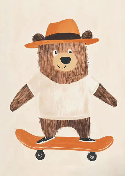 Cute Skateboard Animals Kids Canvas Wall Art Print