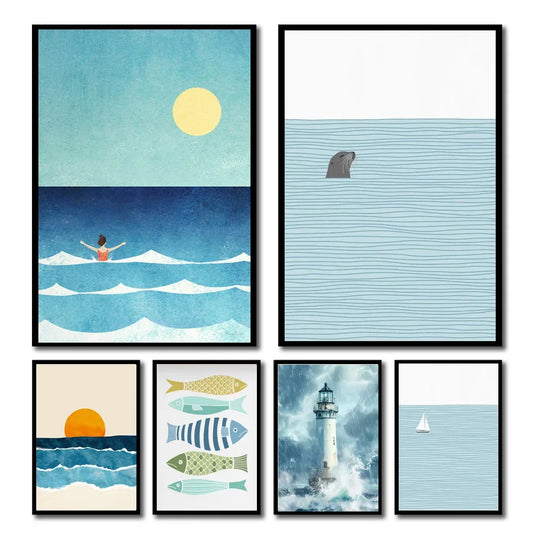 Coastal Seaside Ocean Birds Minimalist Canvas Wall Art