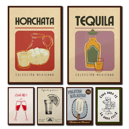 Mexican Tequila Bar Minimalist Vintage Canvas Wall Art