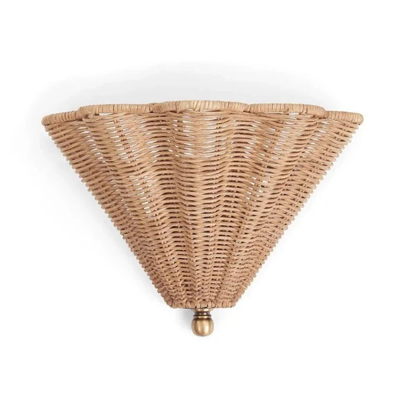 rattan wall sconce, installed in a room interior setting