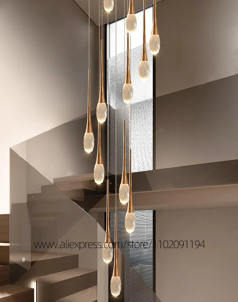 Thirty five head crystal rod chandelier with a 196.9 inch drop in gold finish