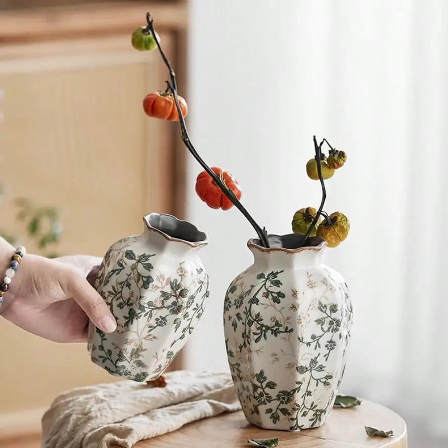 Ice cracked ceramic vase antique blue Zen style for dried flowers