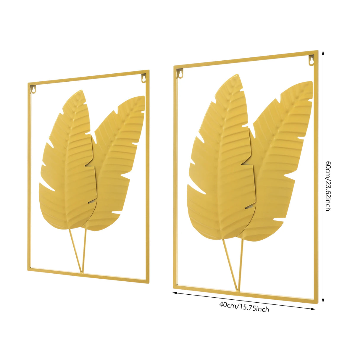 Gold metal botanical leaf wall decor sculpture — multiple size comparison