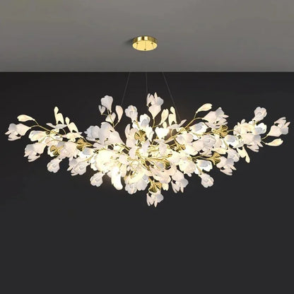 Linear ginkgo leaf chandelier measuring 39.4 in (100 cm) in length