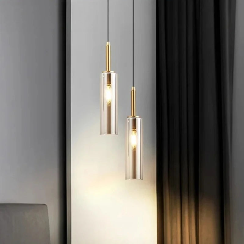 Nordic twin head chandelier with two plated heads on separate cords
