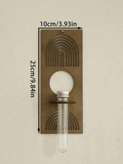 Boho wood wall vase tube plant holder for living room