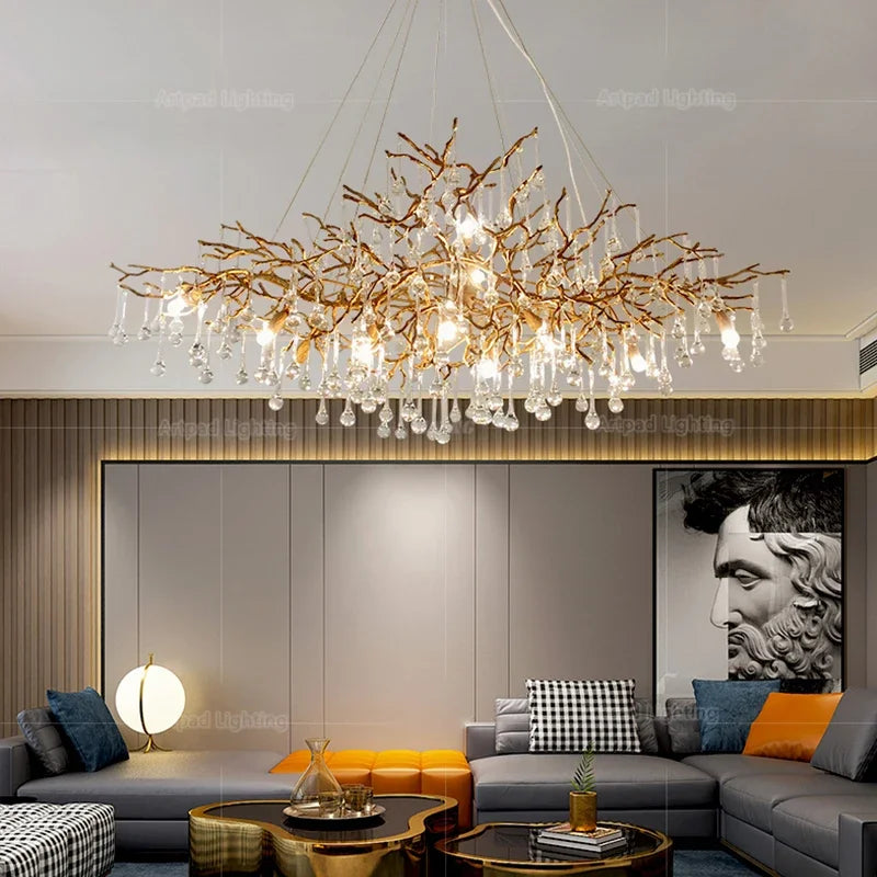 Gold Color B crystal branch chandelier with warm white LED light