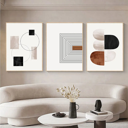 Black White Geometry Line Art 3-Piece Canvas Wall Art Set